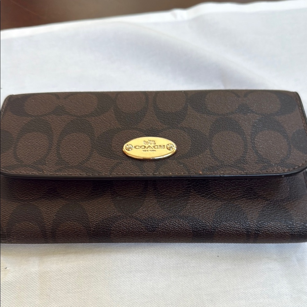 Coach Brown Wallet with Gold Accents
